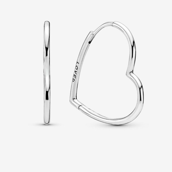 925 Sterling Silver Asymmetrical Heart Hoop Earrings - Picture 2 of 7